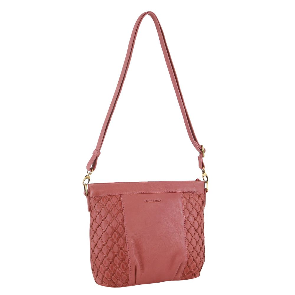 Pierre Cardin Leather Embossed Crossbody Bag Marsala | XVUTR9237