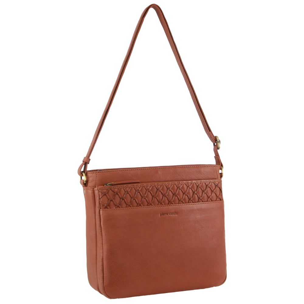 Pierre Cardin Leather Embossed Crossbody Bag Brown | VHAQZ5478