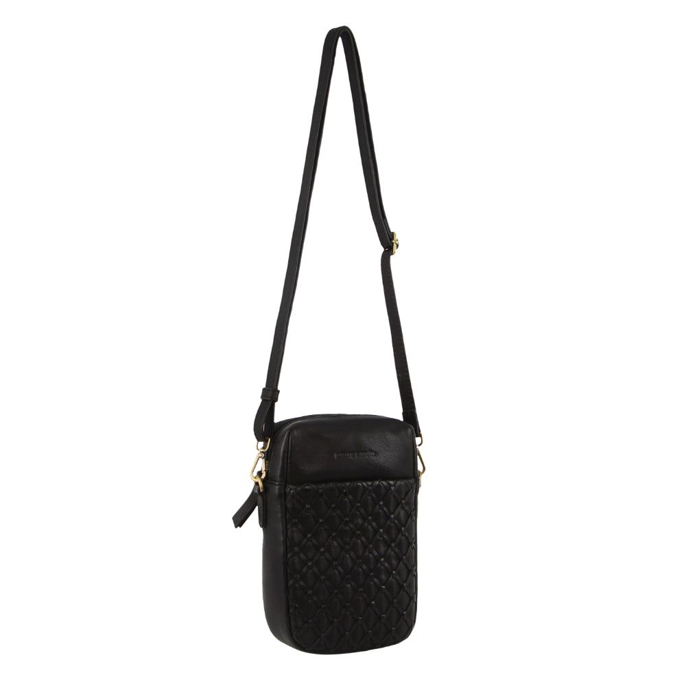 Pierre Cardin Leather Embossed Phone Crossbody Bag Black | UPLIM0657