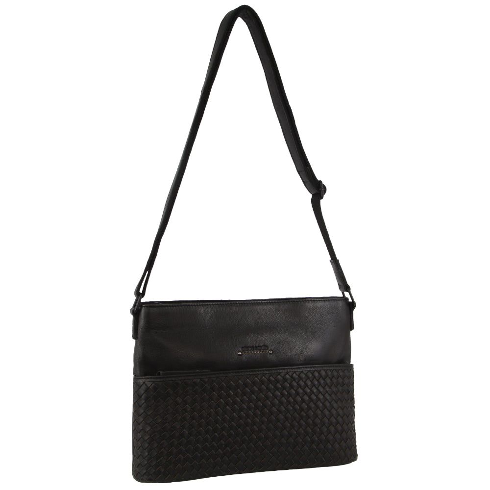 Pierre Cardin Leather Embossed Woven Cross-Body Bag Black | JEWOR7845