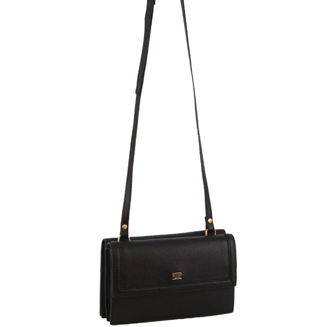 Pierre Cardin Leather Flap Over Cross-Body Bag Black | HEJVU5093