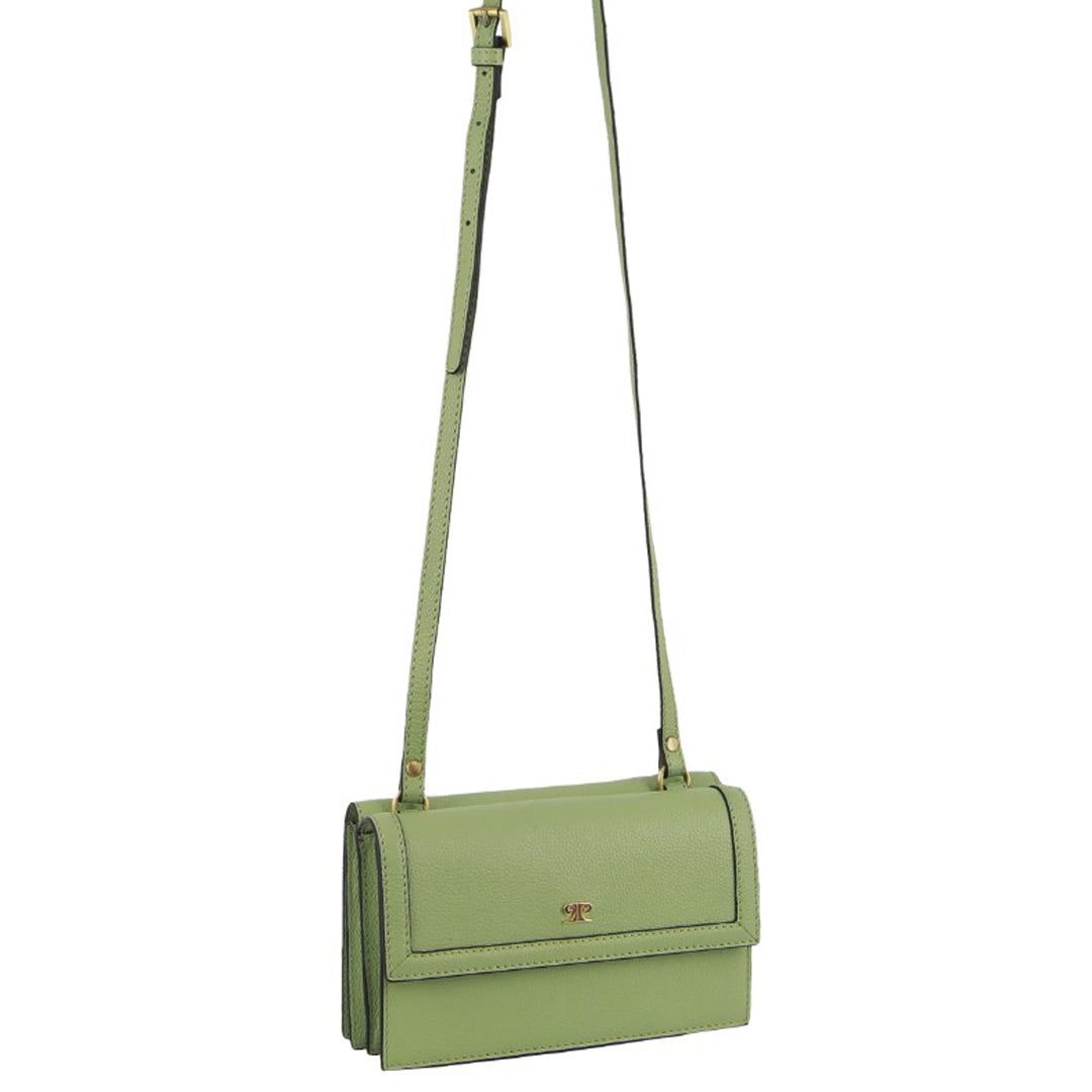 Pierre Cardin Leather Flap Over Cross-Body Bag Jade | MRAOK8196