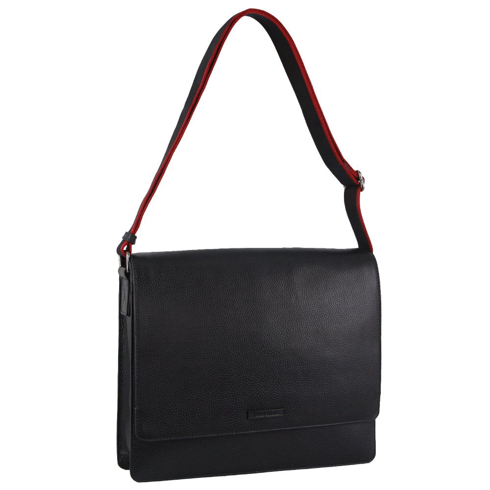 Pierre Cardin Leather Flap-over Computer Bag Navy | FJUZN2850