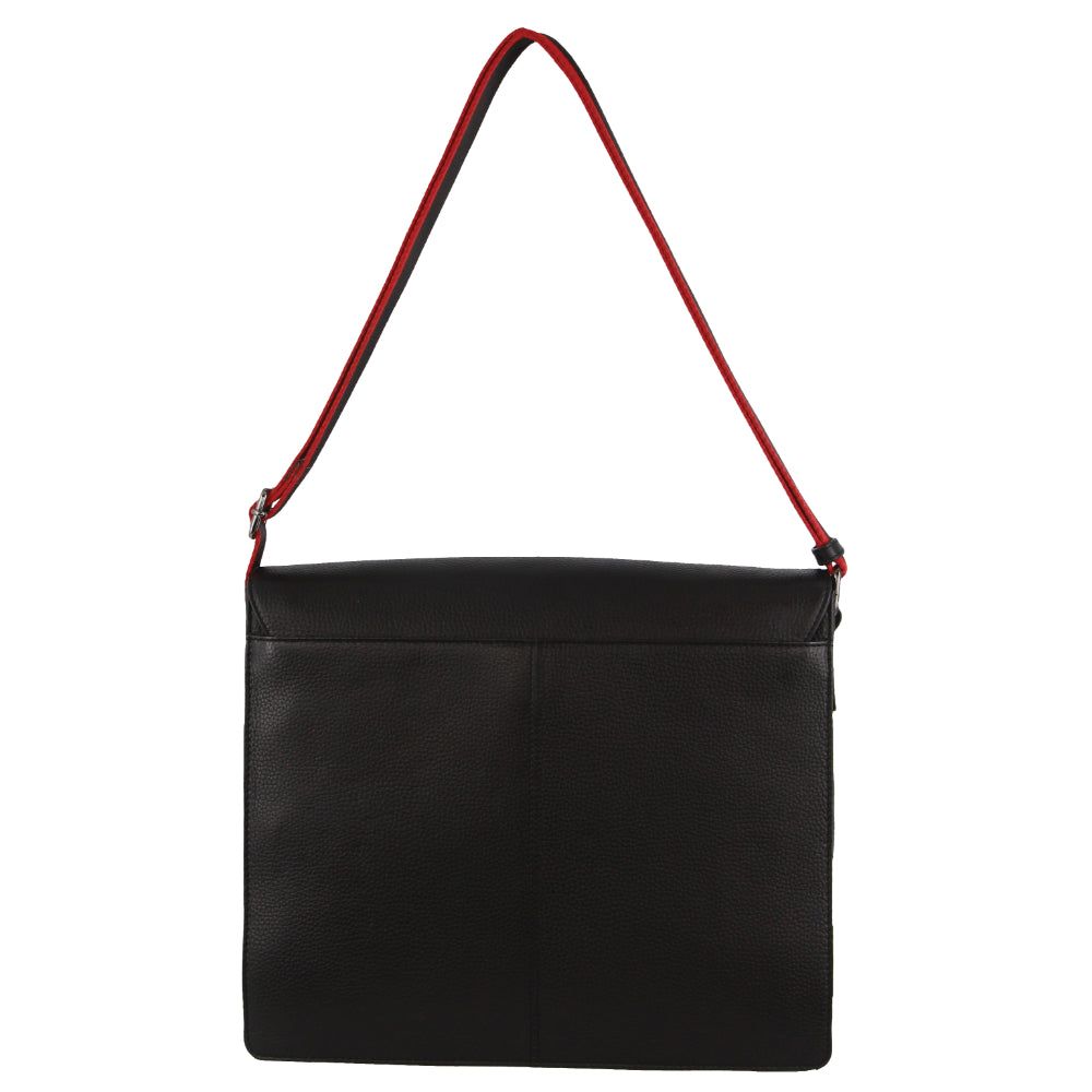 Pierre Cardin Leather Flap-over Computer Bag Black | EOUJR5389