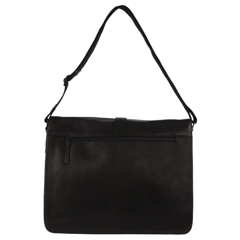 Pierre Cardin Leather Flap-over Computer Bag Black | XMFZW4102