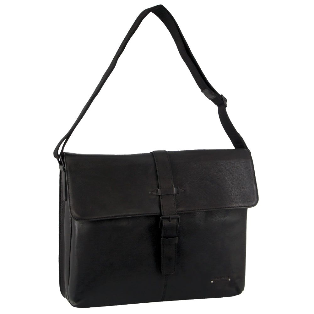 Pierre Cardin Leather Flap-over Computer Bag Black | XMFZW4102