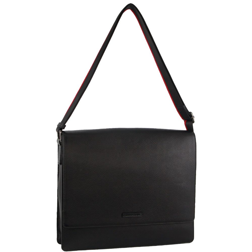 Pierre Cardin Leather Flap-over Computer Bag Black | QHAYC2581