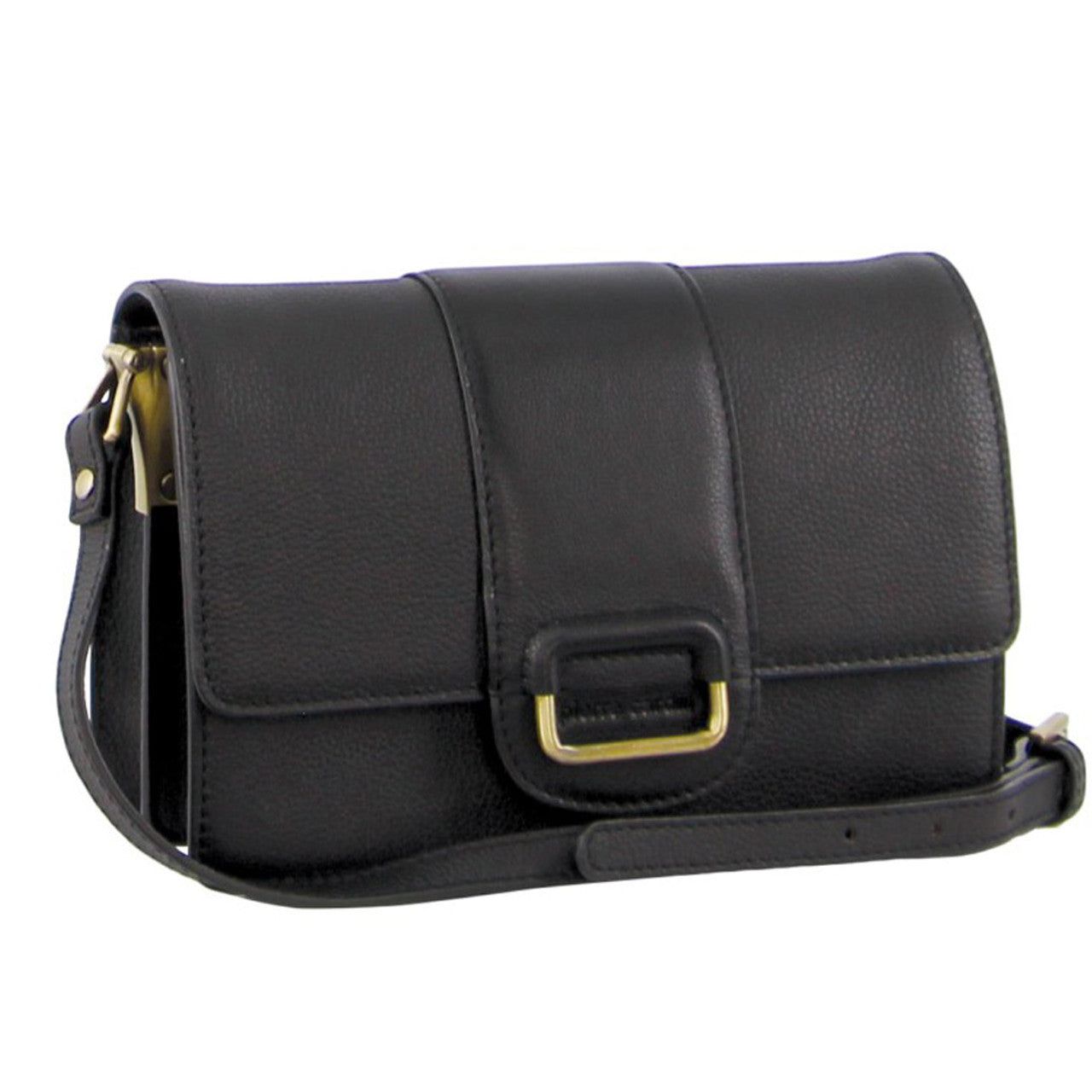 Pierre Cardin Leather Flapover Cross-Body Clutch Black | CYFTX3594