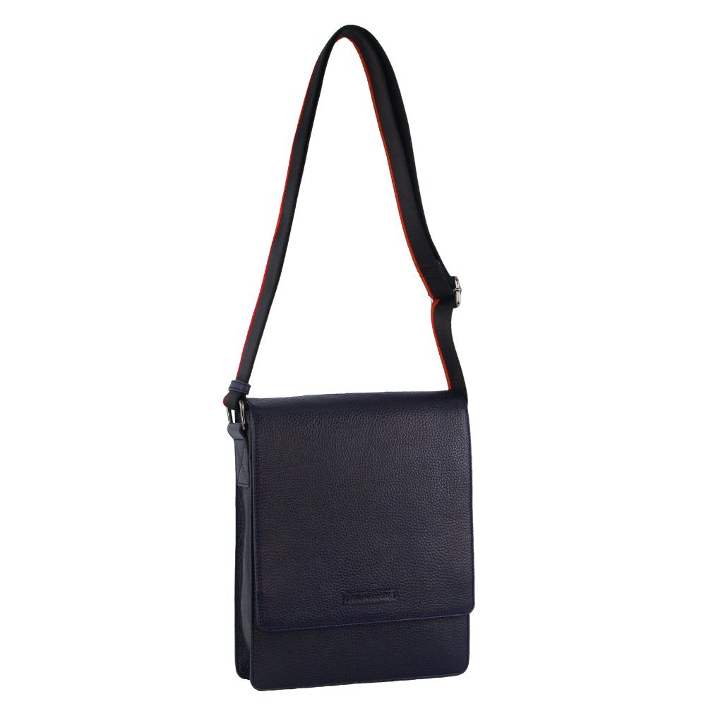 Pierre Cardin Leather Flap-over Cross-Body Bag Navy | YCVGK6358