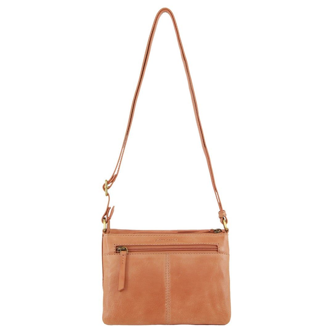 Pierre Cardin Leather Flap-over Crossbody Bag Apricot | EMSGX4721