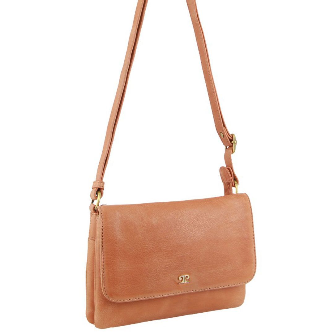 Pierre Cardin Leather Flap-over Crossbody Bag Apricot | EMSGX4721