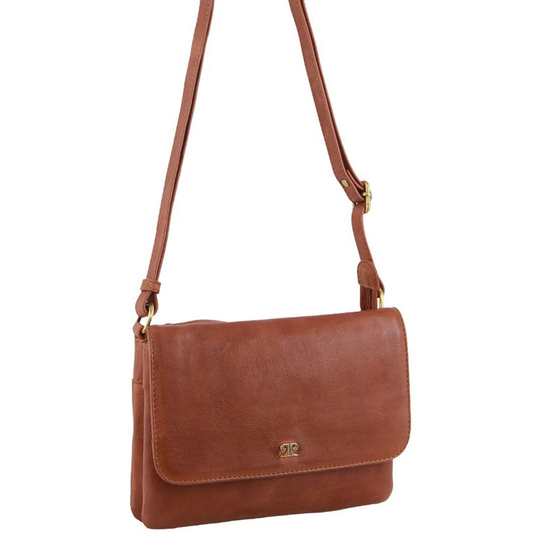 Pierre Cardin Leather Flap-over Crossbody Bag Brown | CADBT3284