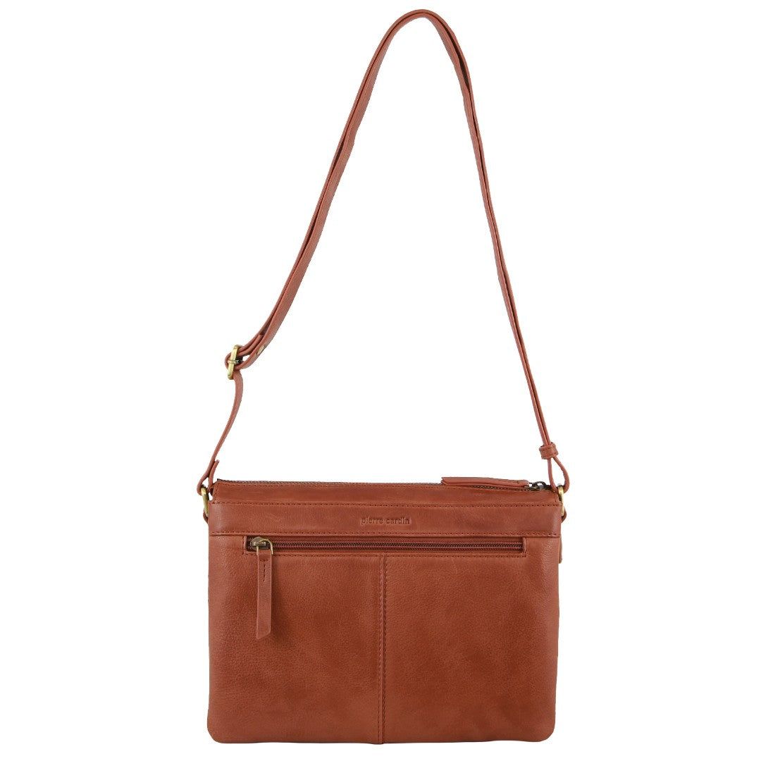 Pierre Cardin Leather Layered Style Crossbody Bag Brown | UPTKE7619