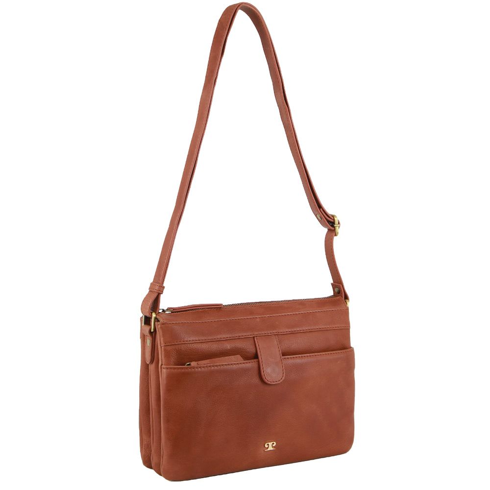 Pierre Cardin Leather Layered Style Crossbody Bag Brown | UPTKE7619