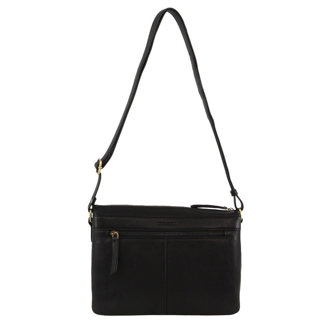 Pierre Cardin Leather Layered Style Crossbody Bag Black | OXIAW2031