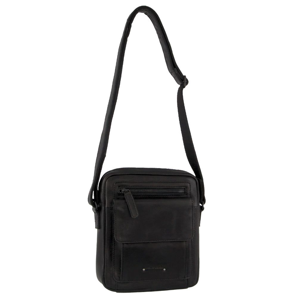 Pierre Cardin Leather Multi-Compartment Cross-Body Bag Black | RPOQY2497