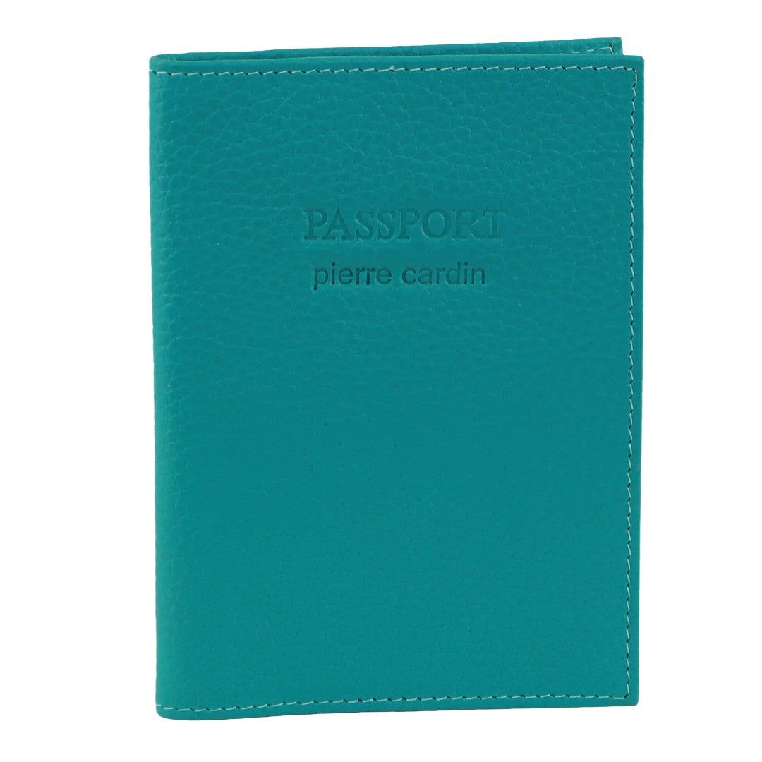 Pierre Cardin Leather Passport Wallet Cover Turquoise | QJWYR4109