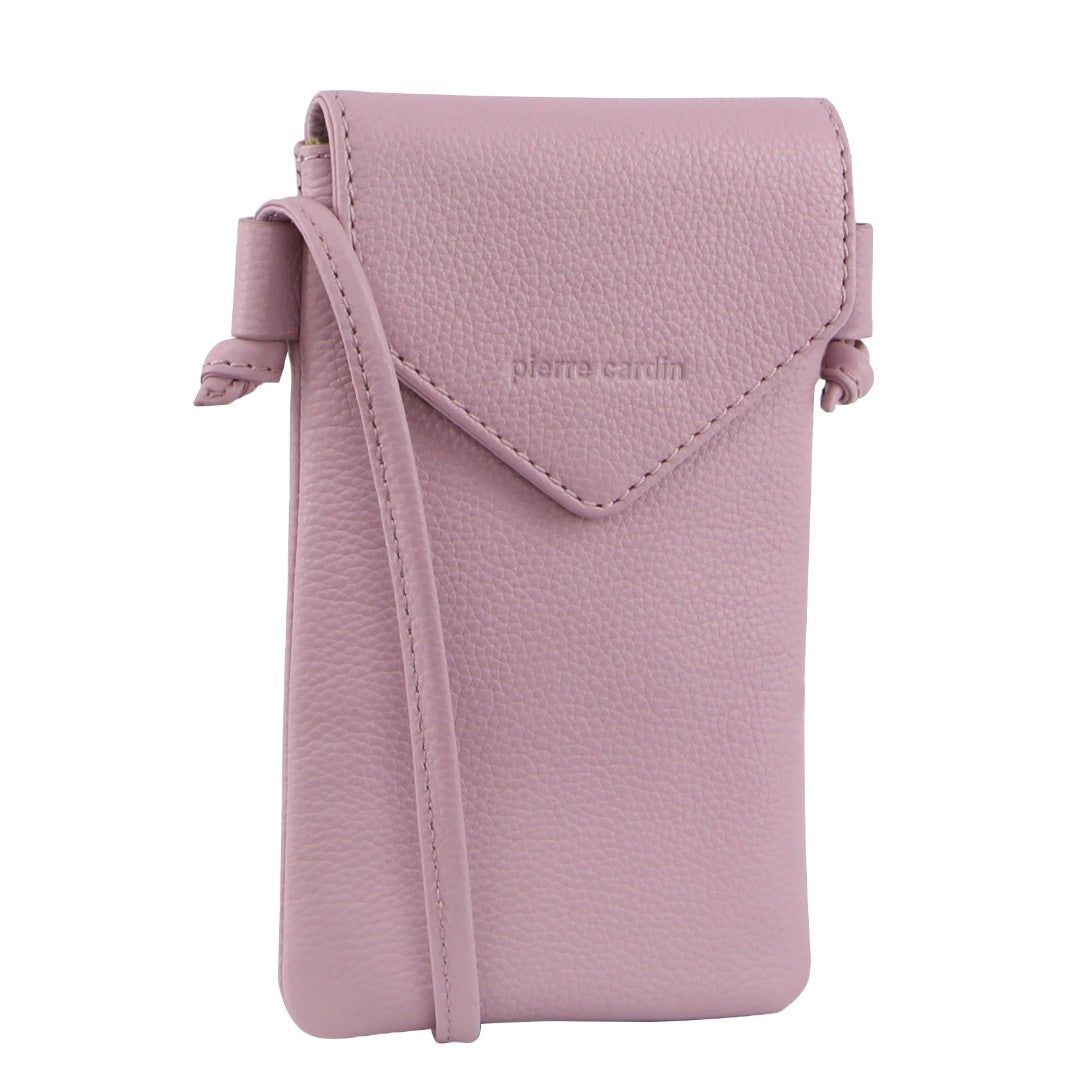 Pierre Cardin Leather Phone Bag Pink | ZUFCL9357