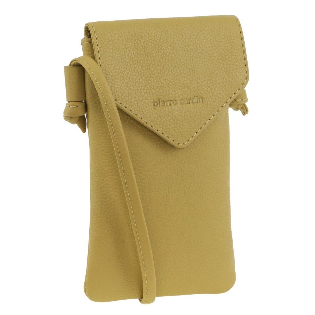 Pierre Cardin Leather Phone Bag Yellow | BEQNU4216