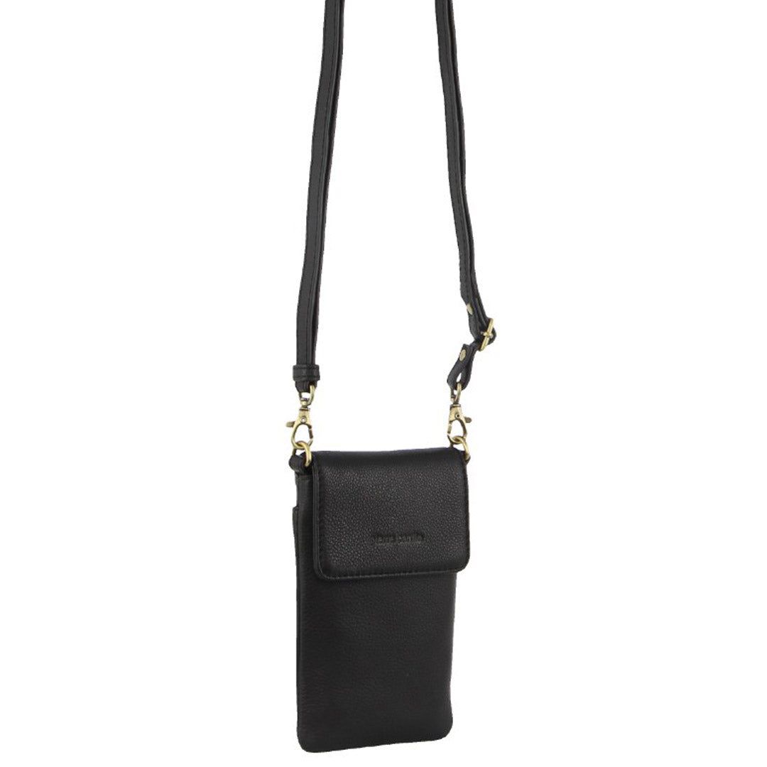 Pierre Cardin Leather Phone Cross-Body Bag Black | ATVYG3814