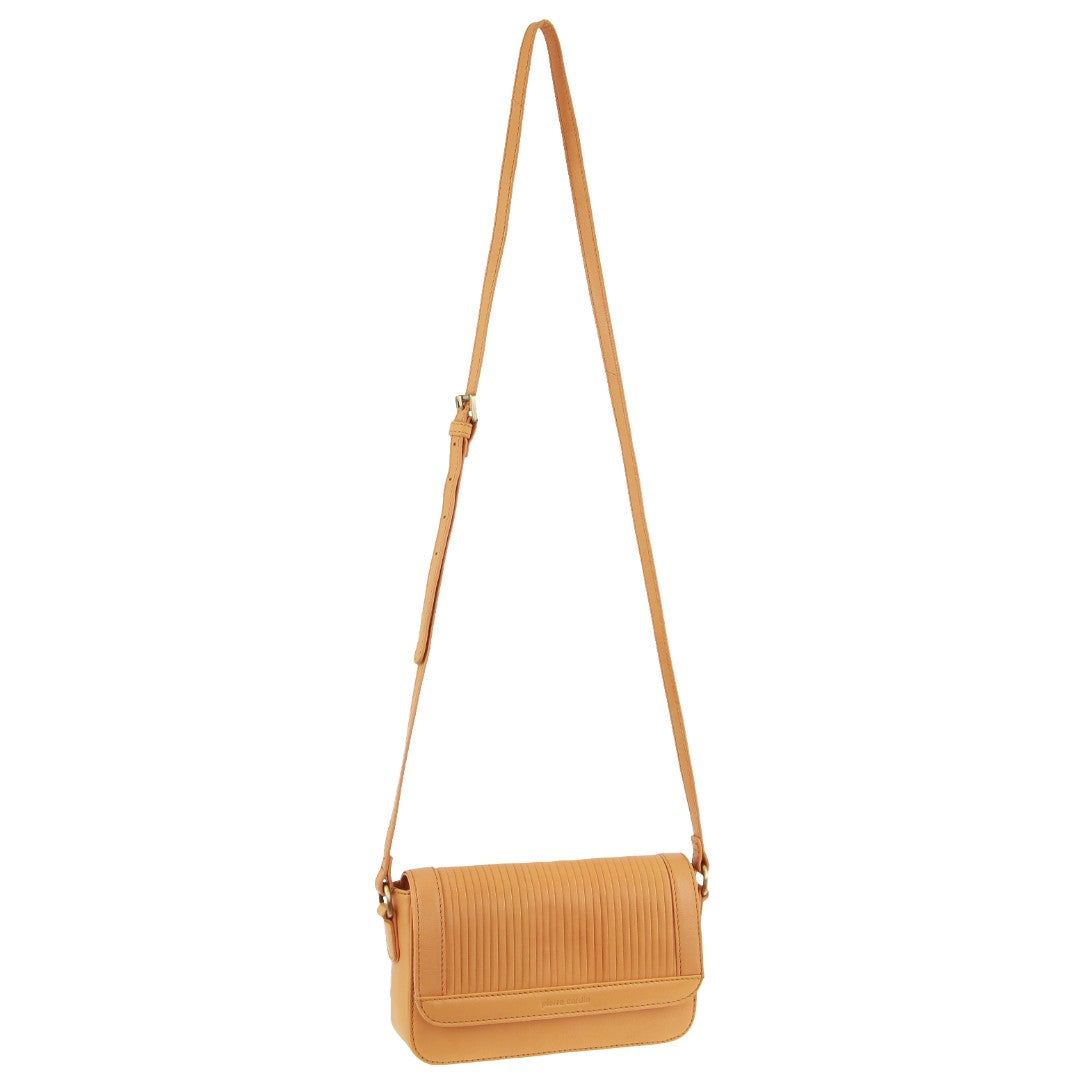 Pierre Cardin Leather Pleated Design Crossbody Bag Apricot | BAQKP9465