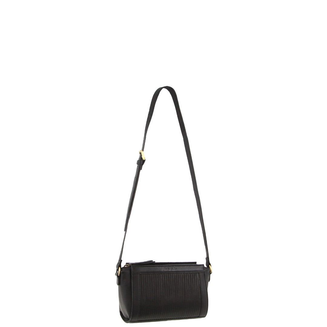 Pierre Cardin Leather Pleated Design Crossbody Bag Black | OIPRE6138