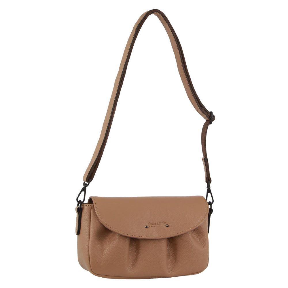 Pierre Cardin Leather Pleated Design Crossbody Bag Light Brown | NWIAK4973