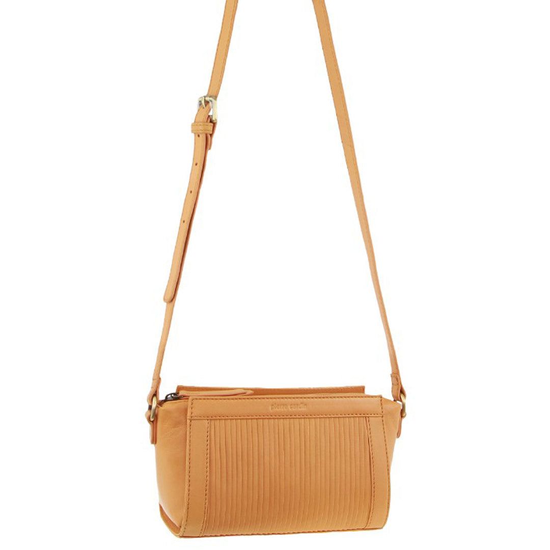 Pierre Cardin Leather Pleated Design Crossbody Bag Apricot | NRJXA9865