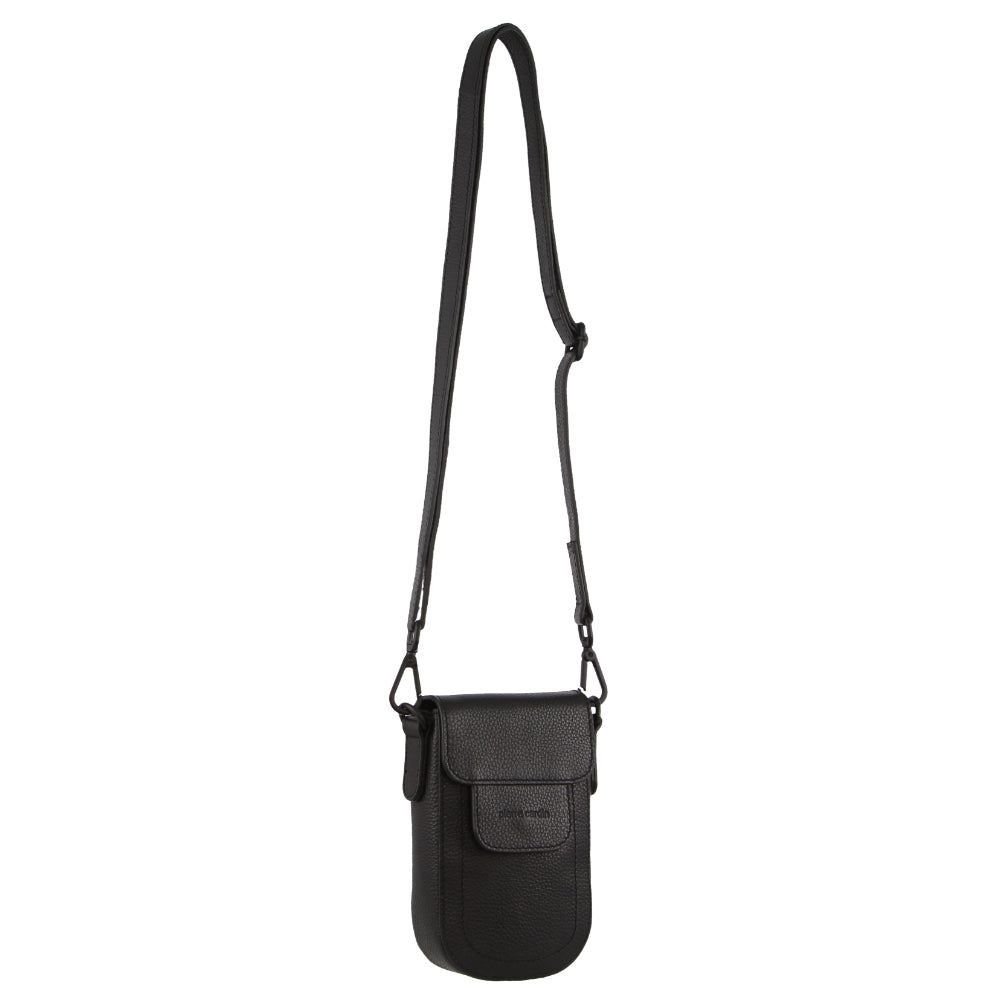 Pierre Cardin Leather Rustic Phone Bag Black | NXLGU5138