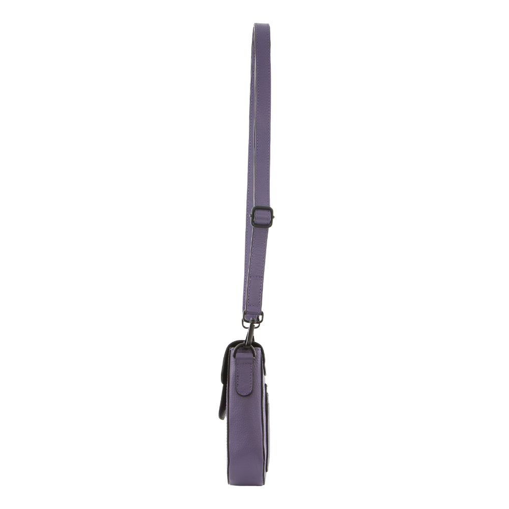 Pierre Cardin Leather Rustic Phone Bag Purple | JHNUM0821