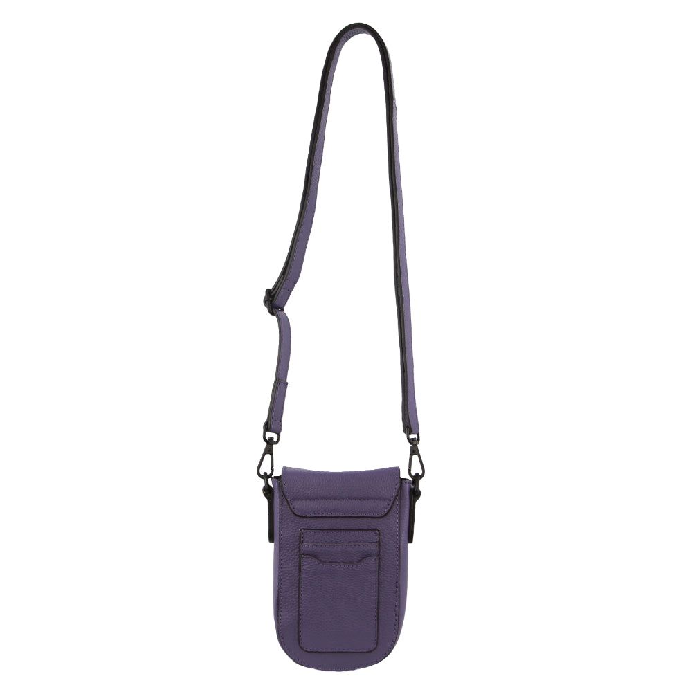 Pierre Cardin Leather Rustic Phone Bag Purple | JHNUM0821