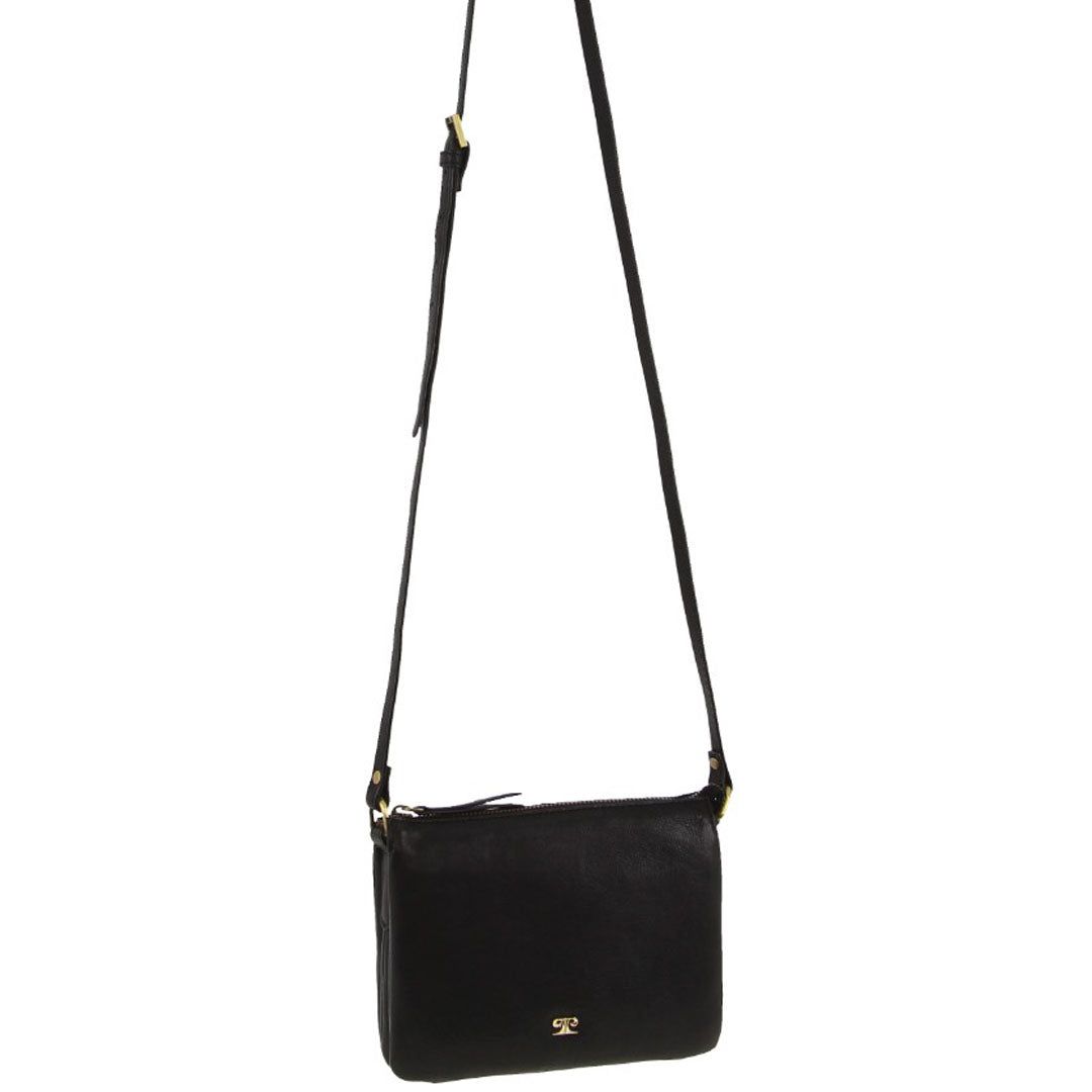 Pierre Cardin Leather Sleek Crossbody Bag Black | TGESZ9652