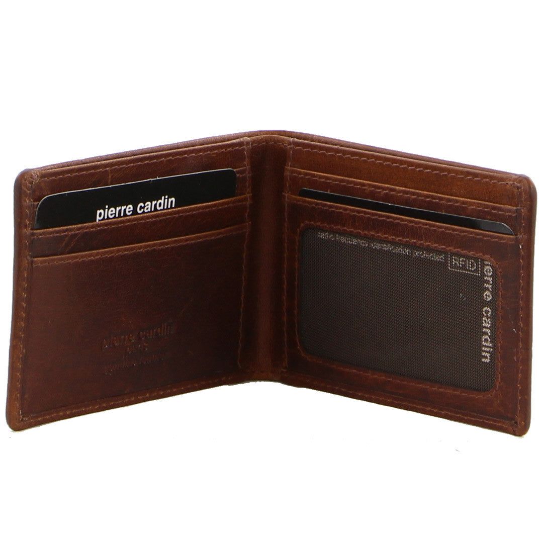 Pierre Cardin Leather Slimline Bi-Fold Wallet Brown | IZBAV1583