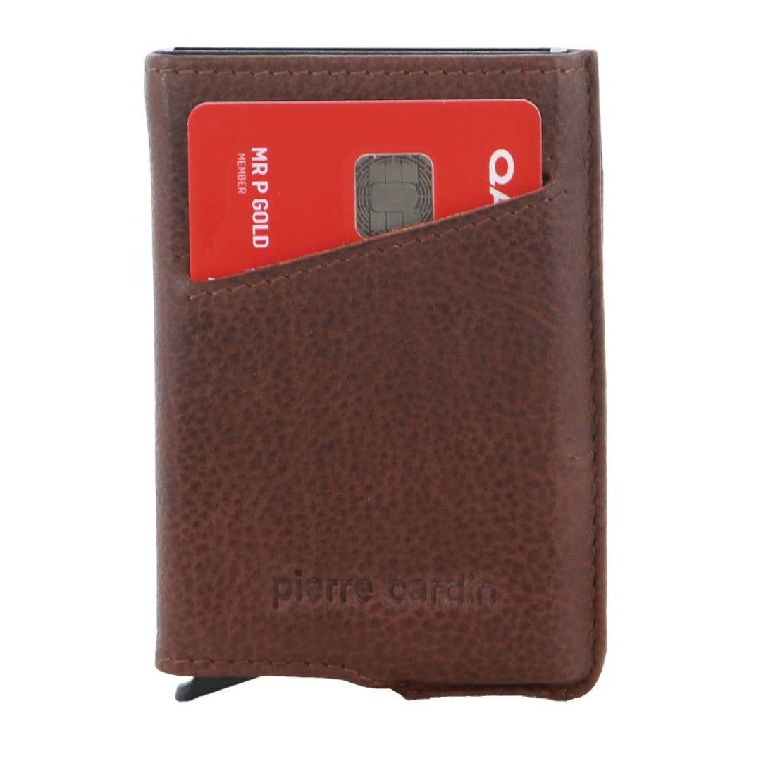 Pierre Cardin Leather Smart Slide Card Holder Tab Wallet Brown | IBDWK7680