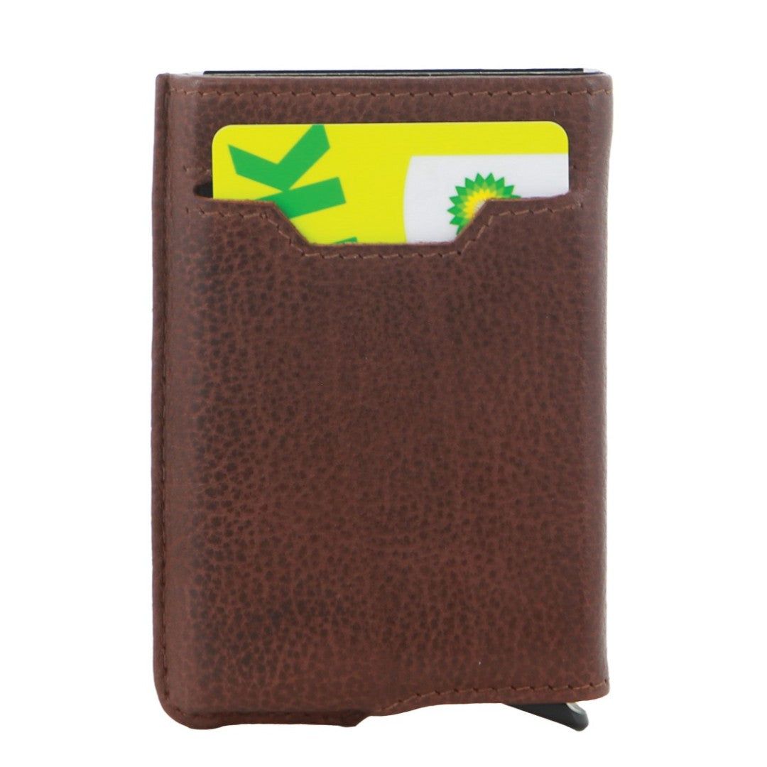 Pierre Cardin Leather Smart Slide Card Holder Tab Wallet Brown | IBDWK7680