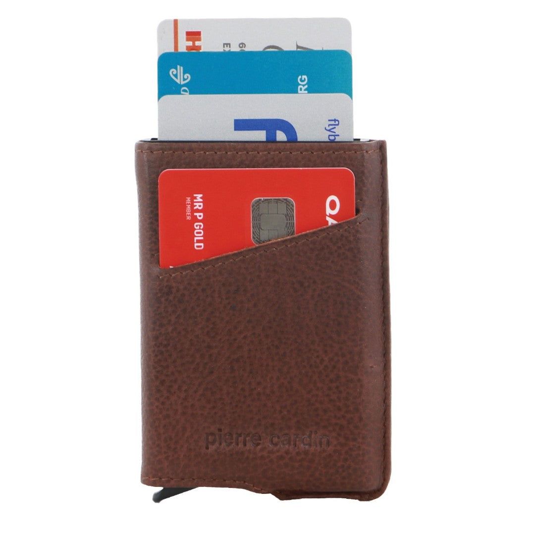 Pierre Cardin Leather Smart Slide Card Holder Tab Wallet Brown | IBDWK7680