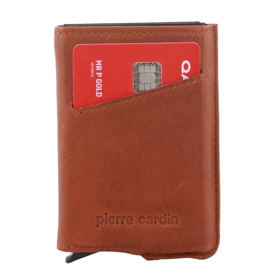 Pierre Cardin Leather Smart Slide Card Holder Tab Wallet Brown | AFEBI2730