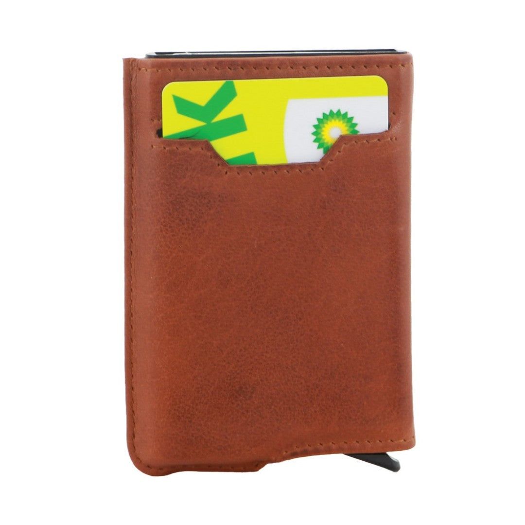 Pierre Cardin Leather Smart Slide Card Holder Tab Wallet Brown | AFEBI2730