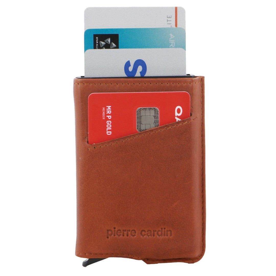 Pierre Cardin Leather Smart Slide Card Holder Tab Wallet Brown | AFEBI2730