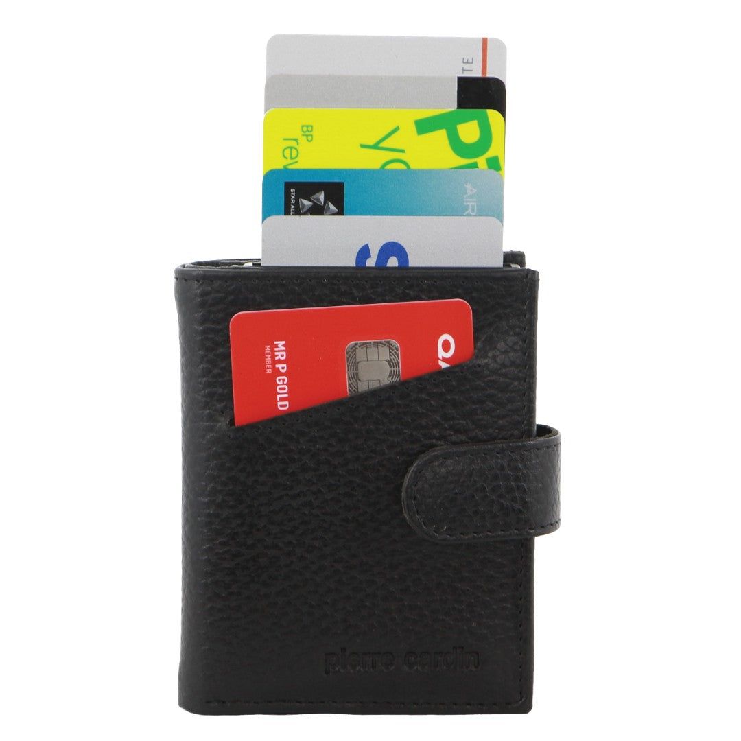 Pierre Cardin Leather Smart Slide Card Holder Tab Wallet Black | SZOUK5601