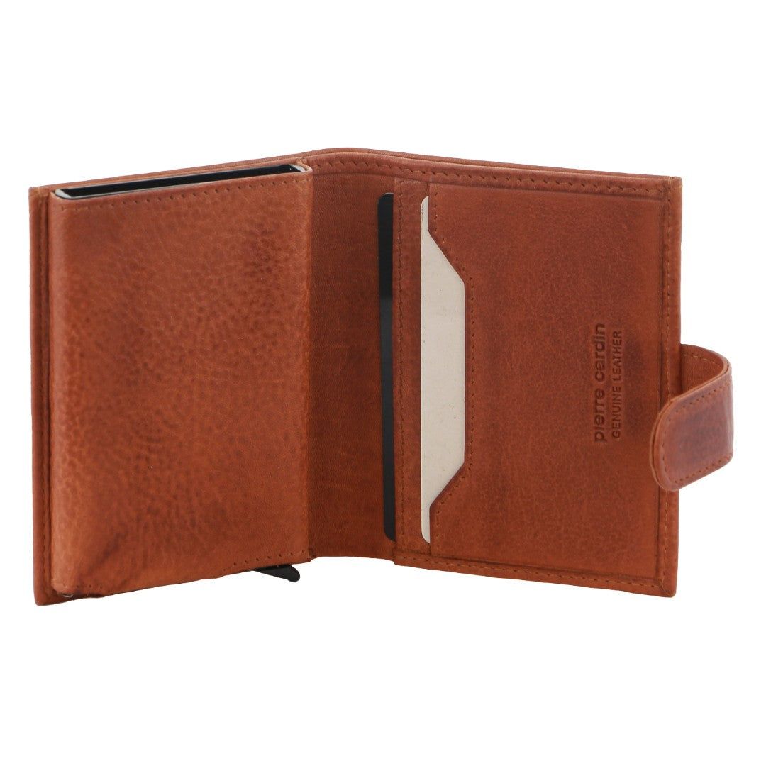 Pierre Cardin Leather Smart Slide Card Holder Tab Wallet Brown | SGWDN1064