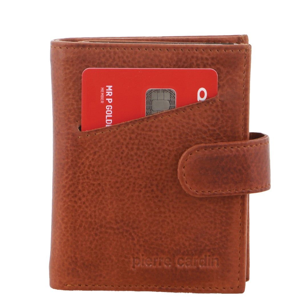 Pierre Cardin Leather Smart Slide Card Holder Tab Wallet Brown | SGWDN1064