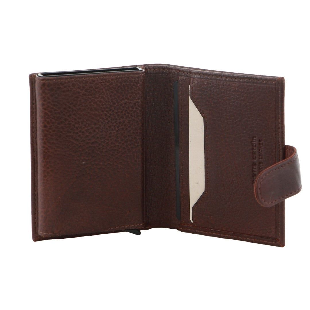 Pierre Cardin Leather Smart Slide Card Holder Tab Wallet Brown | OQADG2367