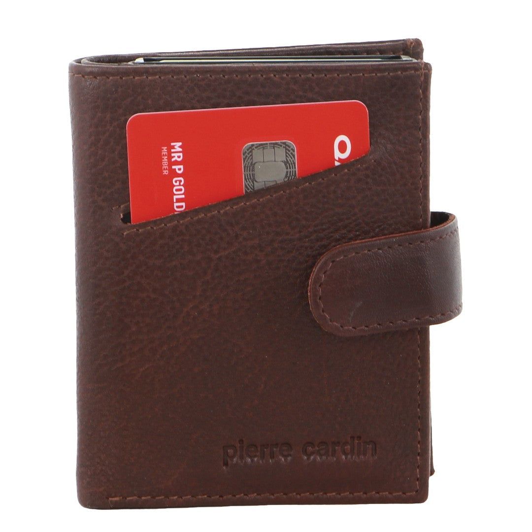 Pierre Cardin Leather Smart Slide Card Holder Tab Wallet Brown | OQADG2367