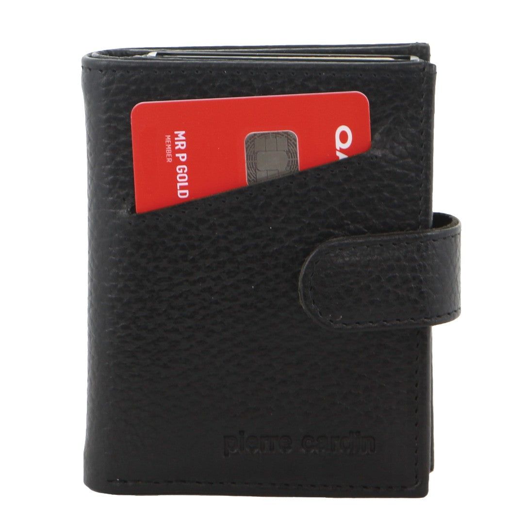 Pierre Cardin Leather Smart Slide Card Holder Tab Wallet Black | NMFVP6108