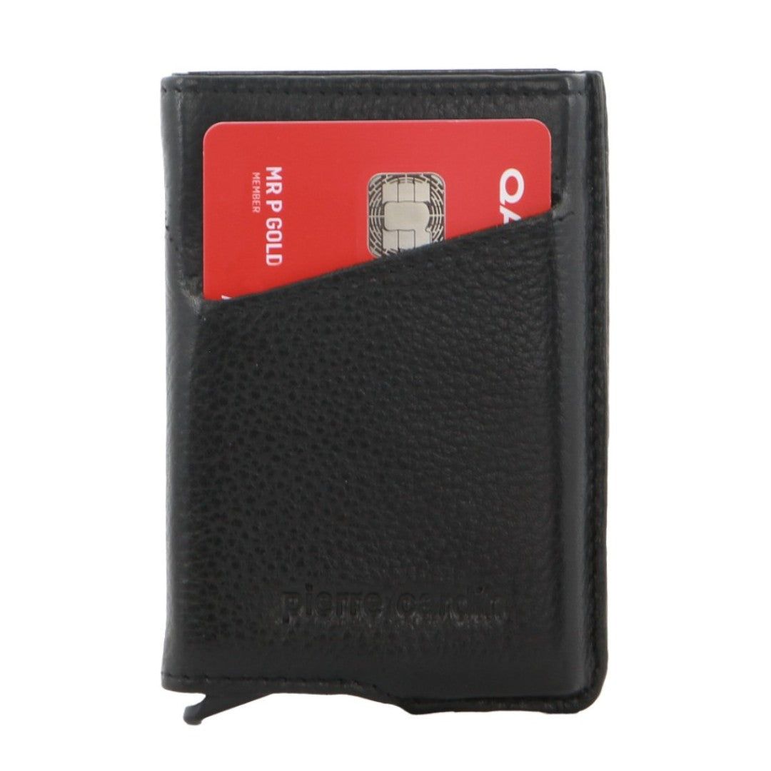 Pierre Cardin Leather Smart Slide Card Holder Tab Wallet Black | LIRKD7659