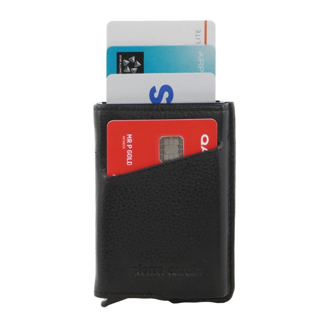 Pierre Cardin Leather Smart Slide Card Holder Tab Wallet Black | LIRKD7659