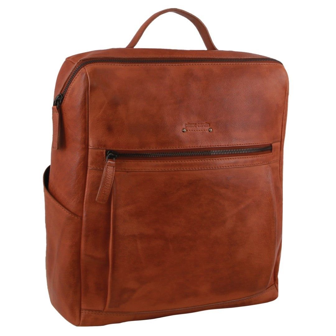 Pierre Cardin Leather Square Backpack Brown | MCGLH6023