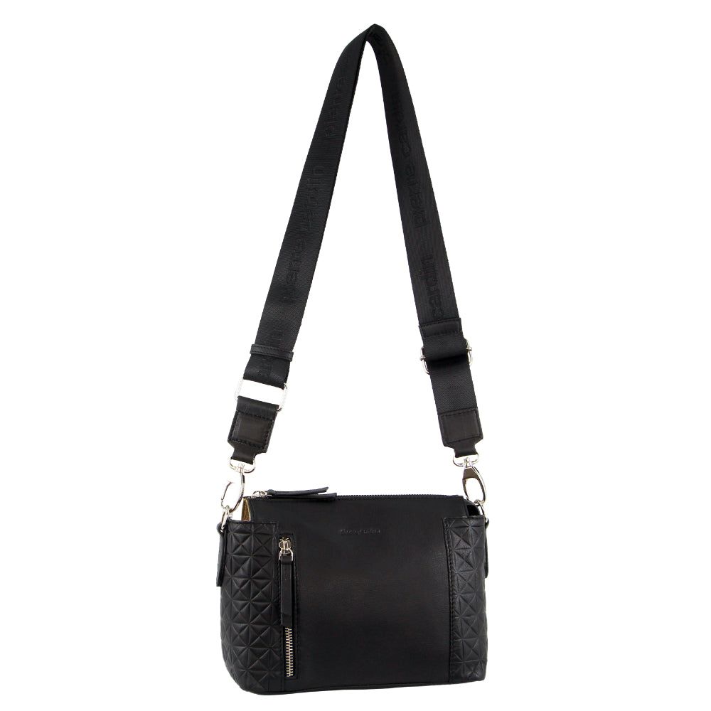 Pierre Cardin Leather Square Crossbody Bag Black | HWVPO4985