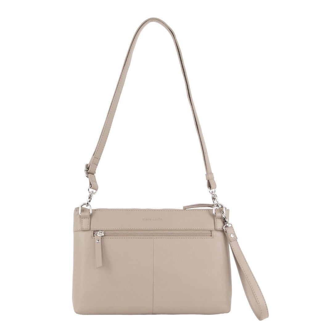 Pierre Cardin Leather Stitch-design Cross-body Bag Beige | VCDOA9378